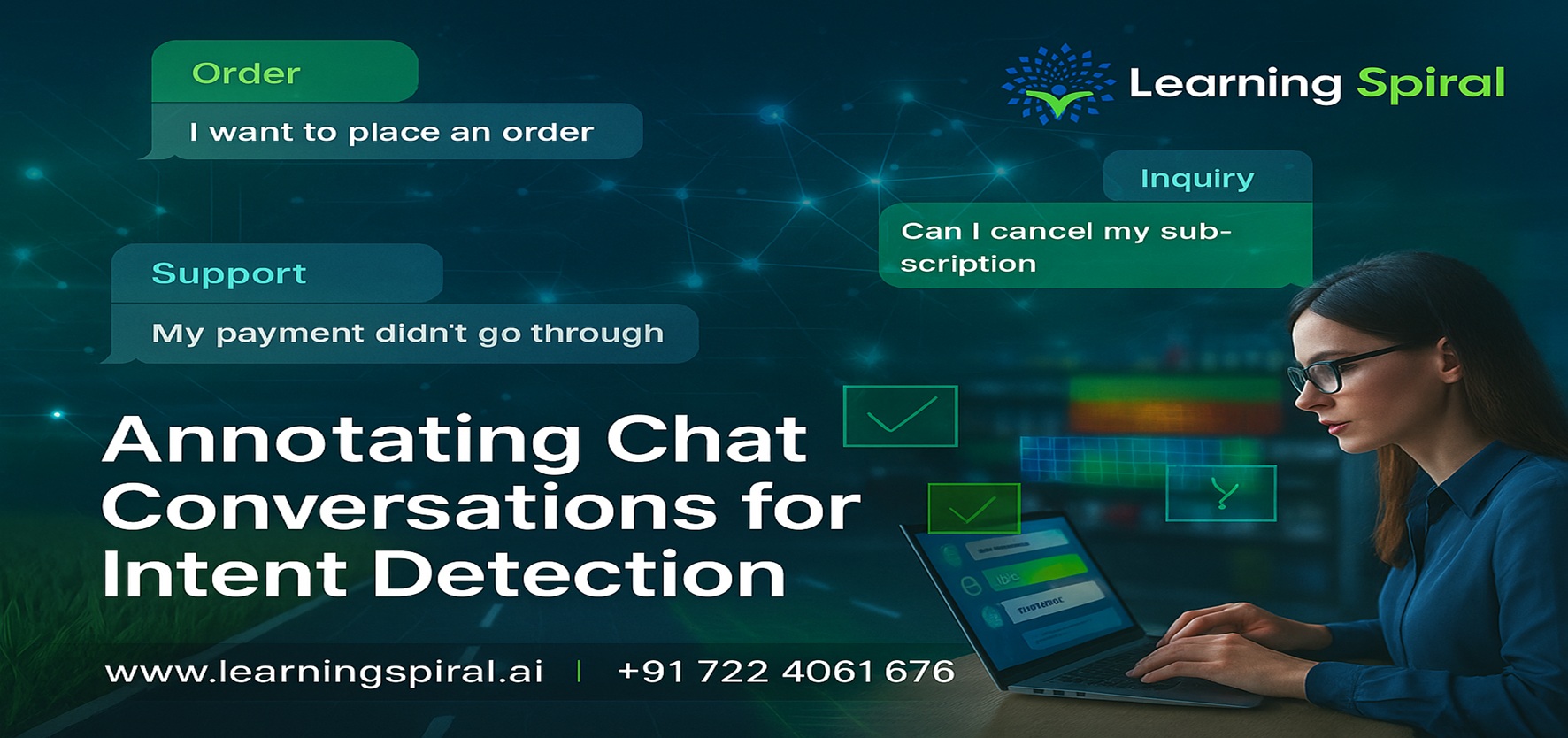 Human annotators labeling chat conversations to improve NLP intent detection accuracy and machine learning model performance using high-quality data annotation.